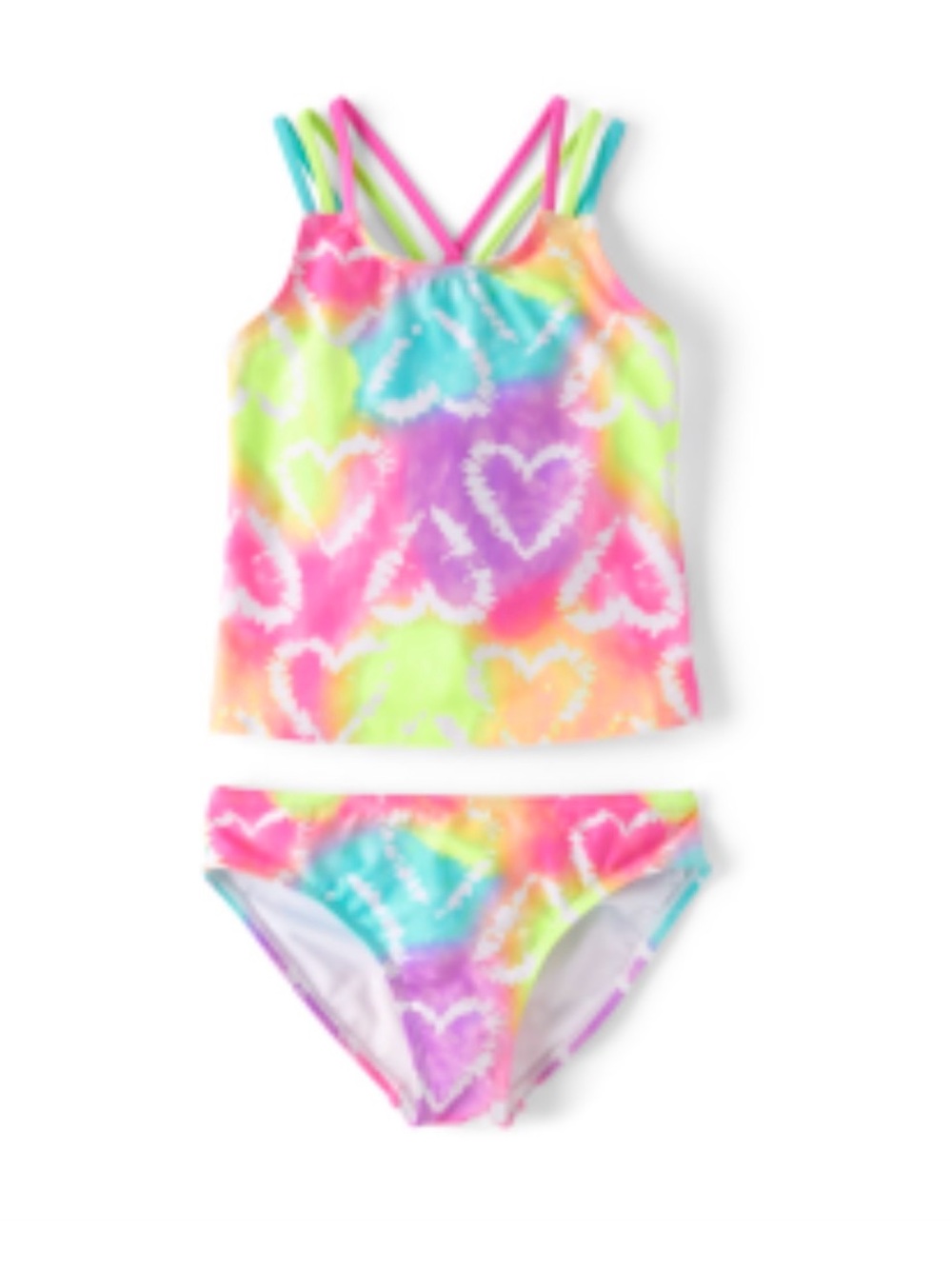 Girls' Neon Tie-Dye Heart Tankini Set